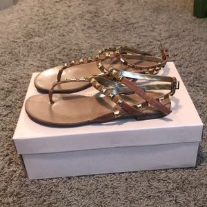 Cognac Studded gladiator sandals